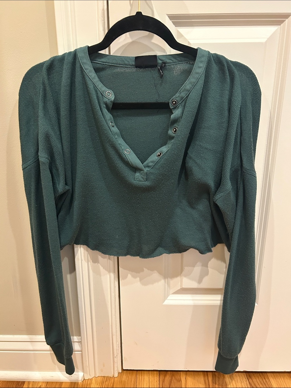 Urban Outfitters Teal Cropped Long-Sleeve Henley